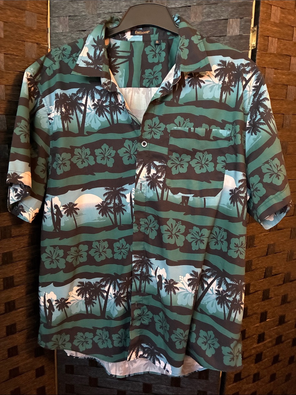 Casual Teal & Black Hawaiian Button-Down Shirt